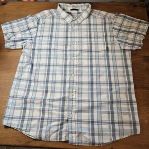 Columbia Men's Regular Fit Short Sleeve Button Up Blue & White Plaid Size XXL